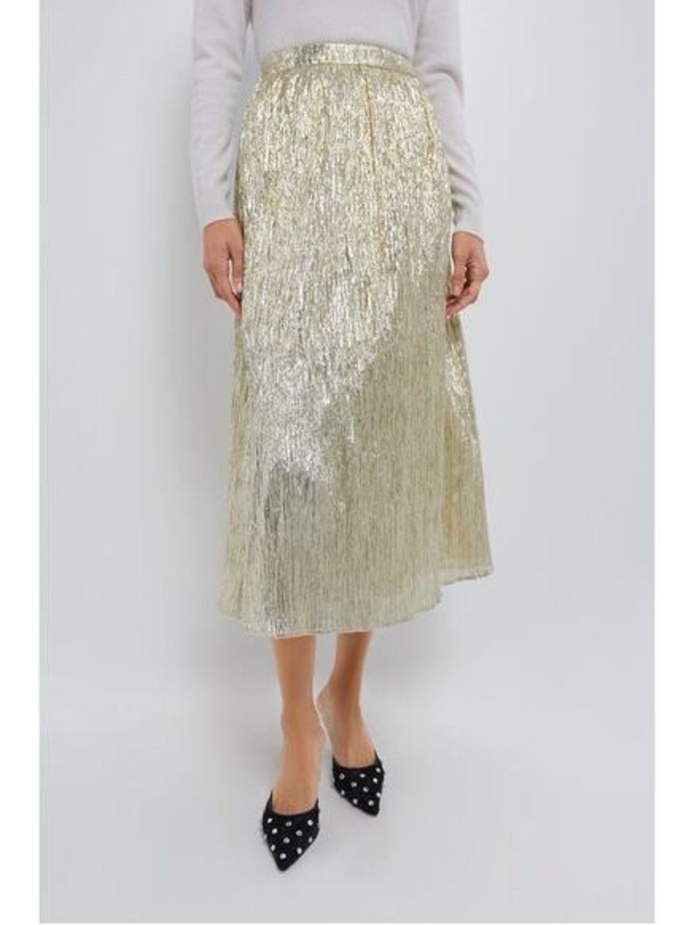 Hyacinth House Gloria Metallic Gold Crinkle Midi Skirt Large